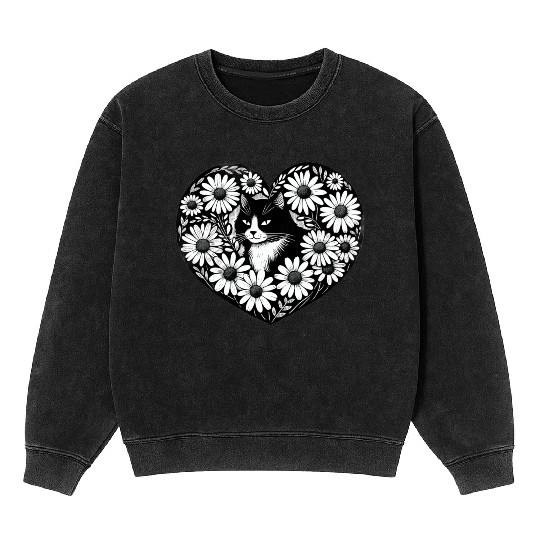 Tuxedo Cat Daisy Mineral Wash Sweatshirts