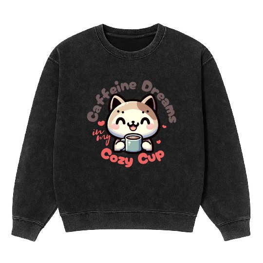 Caffeine Dreams Cat Delight Mineral Wash Sweatshirts