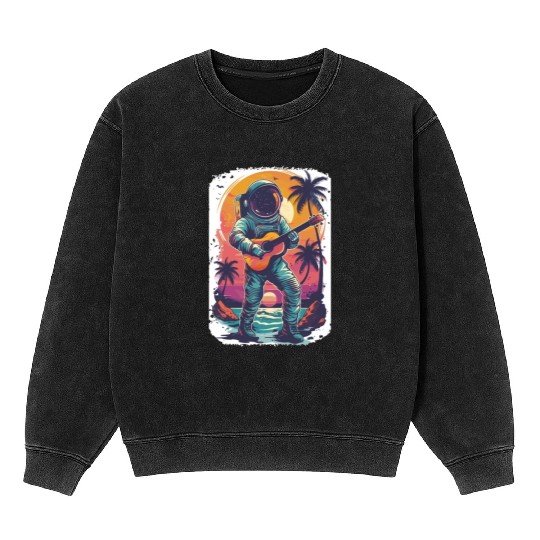 Astronaut Guitar Player Space Music Lover Mineral Wash Sweatshirts
