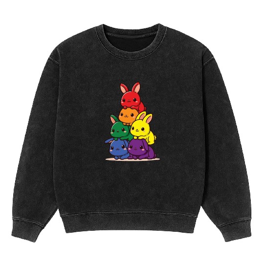 Bunnies Rainbow Flag Pride Month Cute Bunnies Mineral Wash Sweatshirts