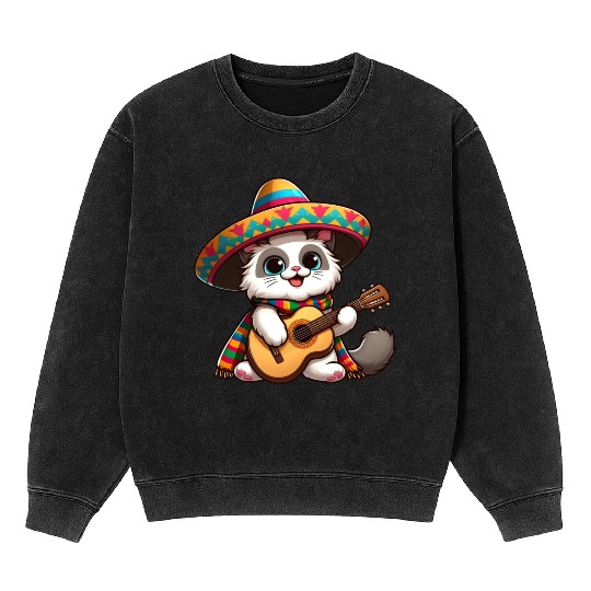 Fiesta Cat Guitarist Cinco de Mayo Mineral Wash Sweatshirts