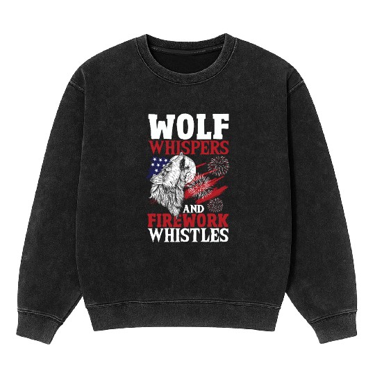 Howling Wolf White Stars Red Stripes American Mineral Wash Sweatshirts
