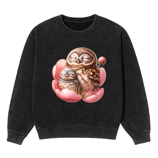 Owls Sleeping In Flower Mineral Wash Sweatshirts