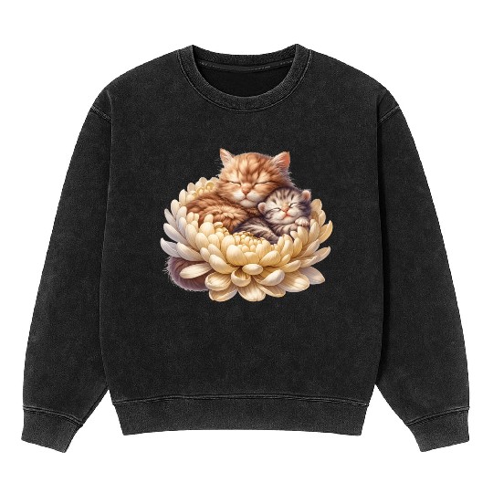 Cats Sleeping In Flower Mineral Wash Sweatshirts