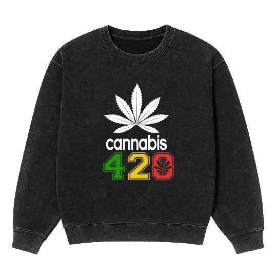 Humorous 420 Authentic Herb Weed Marijuana Design Mineral Wash Sweatshirts