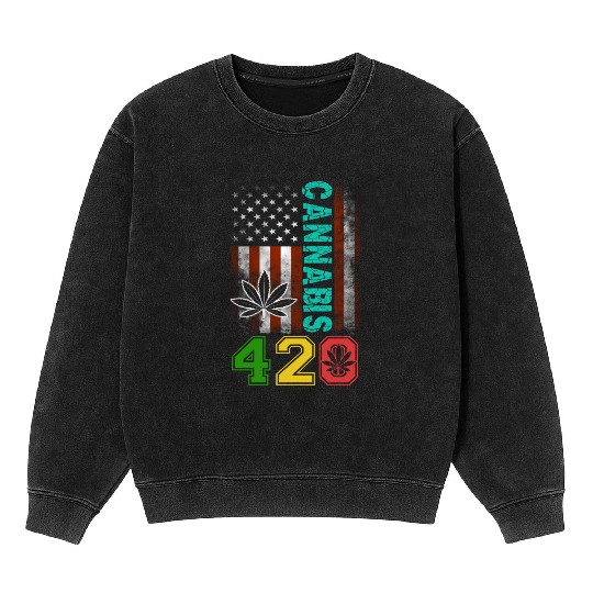 Amusing 420 American Herb Weed Marijuana Design Mineral Wash Sweatshirts