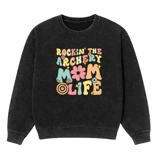 Rockin' The Archery Mom Life Groovy Female Archer Mineral Wash Sweatshirts