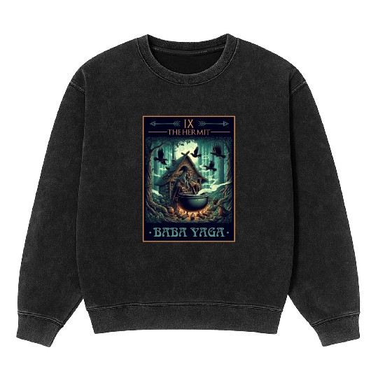 Baba Yaga The Hermit Tarot Card Pagan Witch Mineral Wash Sweatshirts