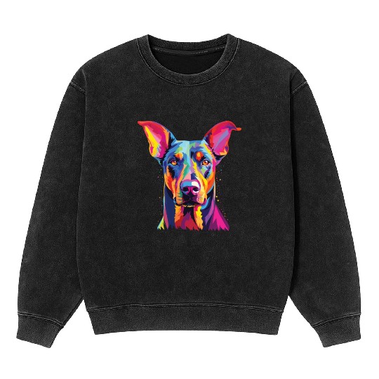 Watercolor Colorful Doberman Pinscher Mineral Wash Sweatshirts