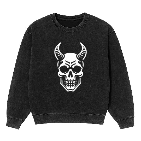 Ivory Ascendance: White Horned Skull Mineral Wash Sweatshirts