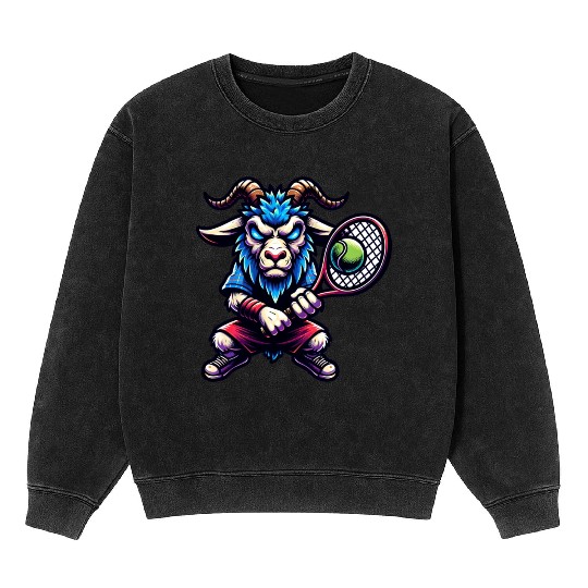 Goat Tennis Player Court Match Design Mineral Wash Sweatshirts