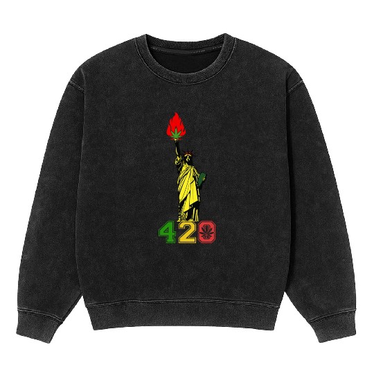 Humoristic 420 Liberty Herb Weed Marijuana Design Mineral Wash Sweatshirts