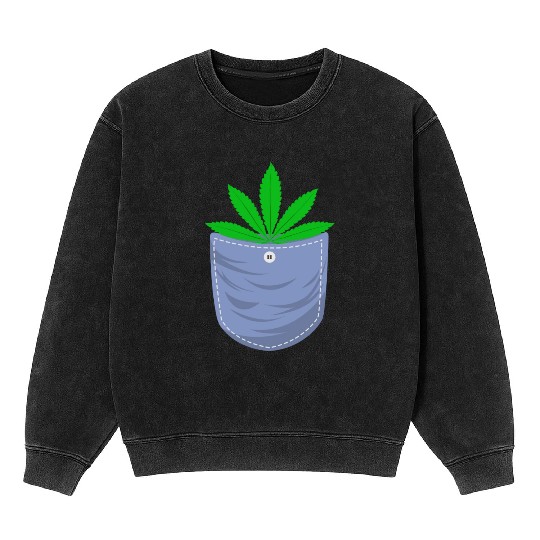 Jesting 420 Pocket Of Herb Weed Marijuana Design Mineral Wash Sweatshirts
