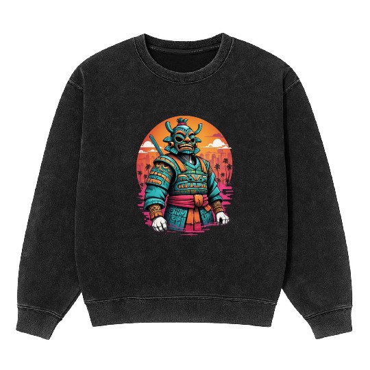 Tiki Warrior: Retro Samurai Spirit Mineral Wash Sweatshirts
