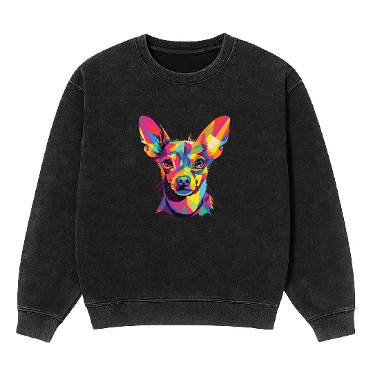 Watercolor Colorful Russian Toy Terrier Mineral Wash Sweatshirts