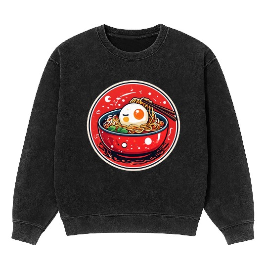 japanese bowl ramen noodles chopsticks with a face Mineral Wash Sweatshirts