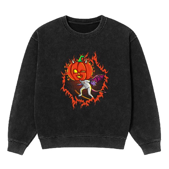 The Witch Devil Pumpkin Head Mineral Wash Sweatshirts