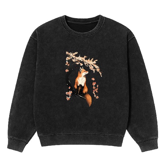 Fox & Sakura: Wildlife and Spring Scenery Cherry Mineral Wash Sweatshirts