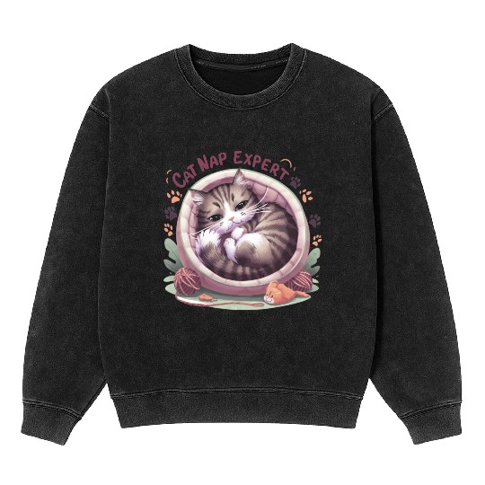 Cat Nap Expert - Funny Cat Outfit! Mineral Wash Sweatshirts
