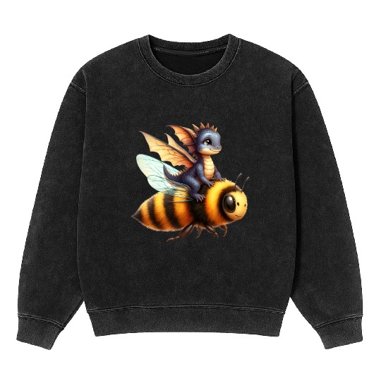 Fun Baby Dragon Riding a Bumble Bee Mineral Wash Sweatshirts