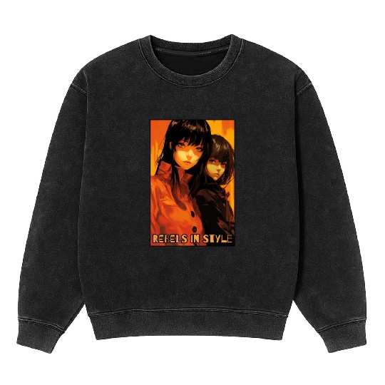 Rebels in Style: Anime Girls Mineral Wash Sweatshirts