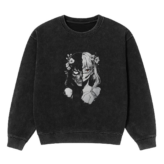 anime skull girl horror Mineral Wash Sweatshirts