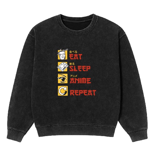 eat sleep anime repeat funny manga Mineral Wash Sweatshirts