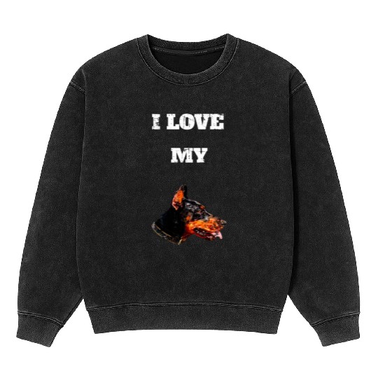 I Love My Geometric Doberman Design Mineral Wash Sweatshirts