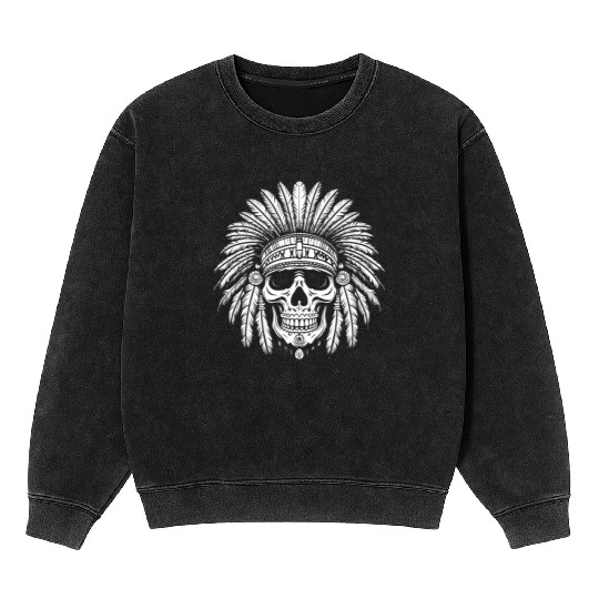 Indigenous Native American Skull Head Mineral Wash Sweatshirts
