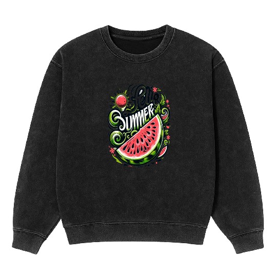 Happy Summer Greeting With Watermelon Mineral Wash Sweatshirts