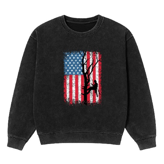 American Flag Arborist Gift For Men Cool Tree Love Mineral Wash Sweatshirts