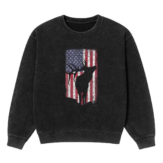 Elk Hunting Bugling Bull US Flag American Mineral Wash Sweatshirts