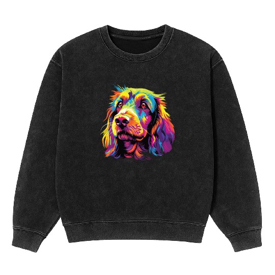 Watercolor Colorful Petit Basset Griffon Vendeen Mineral Wash Sweatshirts