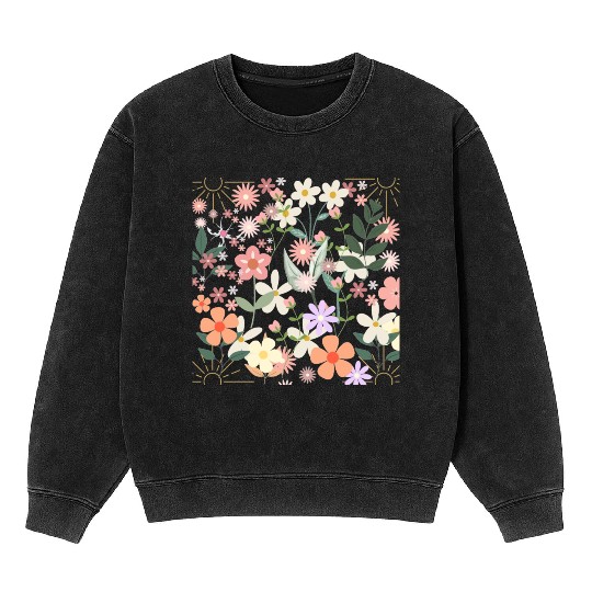Boho Wildflowers Floral Nature Mineral Wash Sweatshirts