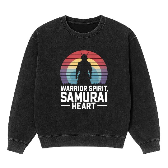 Samurai On A Retro Sunset Mineral Wash Sweatshirts
