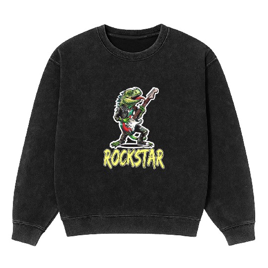 Rockstar Reptile Musician with Electric Guitar Mineral Wash Sweatshirts