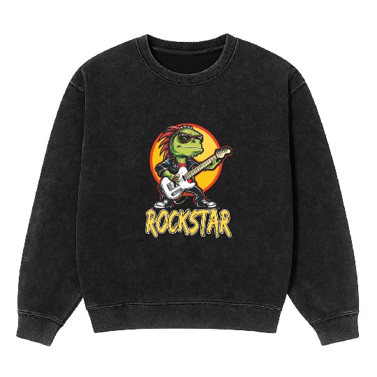 Rockstar Reptile Musician with Electric Guitar Mineral Wash Sweatshirts