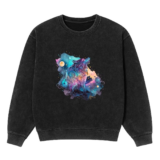 Wolf Print, Cosmic Wolves, Animal Print, Cosmos Mineral Wash Sweatshirts