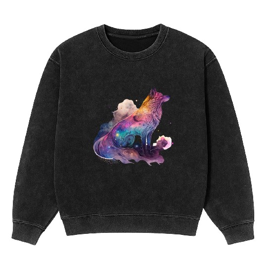 Wolf Print, Cosmic Wolves, Animal Print, Cosmos Mineral Wash Sweatshirts