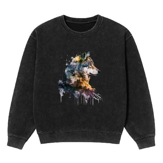 Wolf Print, Cosmic Wolves, Animal Print, Cosmos Mineral Wash Sweatshirts
