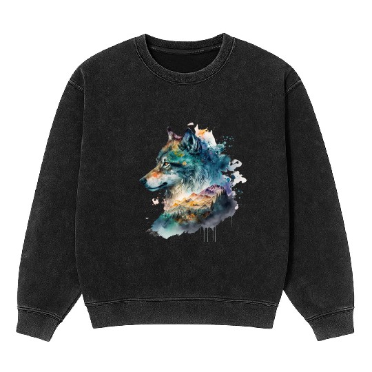 Wolf Print, Cosmic Wolves, Animal Print, Cosmos Mineral Wash Sweatshirts