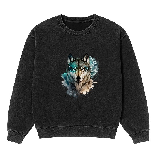 Wolf Print, Cosmic Wolves, Animal Print, Cosmos Mineral Wash Sweatshirts