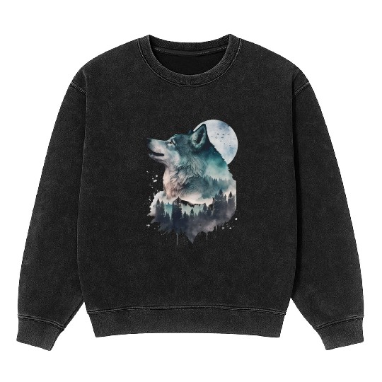 Wolf Print, Cosmic Wolves, Animal Print, Cosmos Mineral Wash Sweatshirts