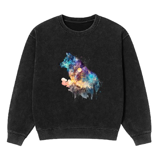 Wolf Print, Cosmic Wolves, Animal Print, Cosmos Mineral Wash Sweatshirts