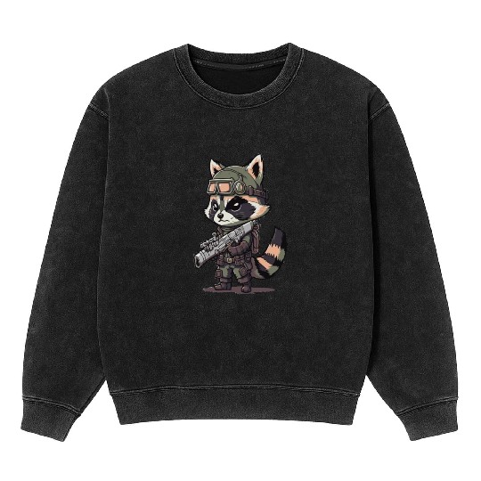 Angry wild raccoon with gun Mineral Wash Sweatshirts