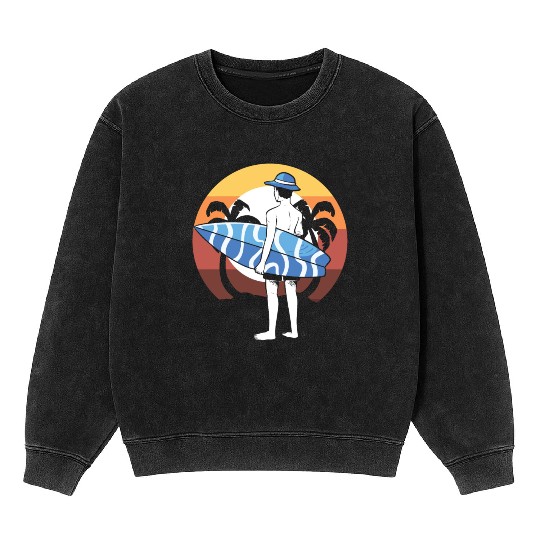 Surfer With Surfboard Surfing Instructor Mineral Wash Sweatshirts