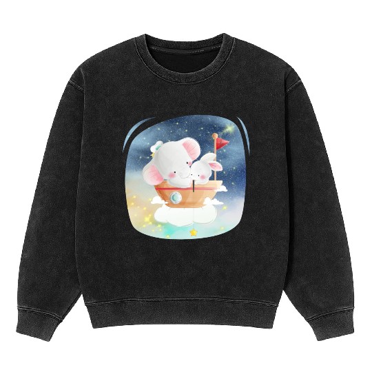Sailing Elephant and Rabbit Using Boat Fishing Mineral Wash Sweatshirts