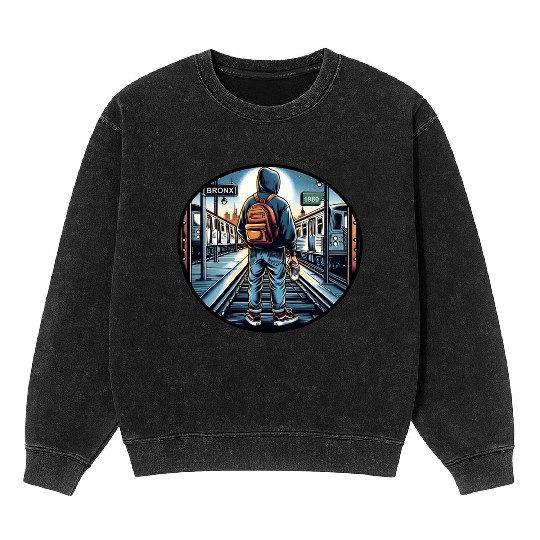 AI Teen in Outdoor Subway Yard - Circle Border Mineral Wash Sweatshirts