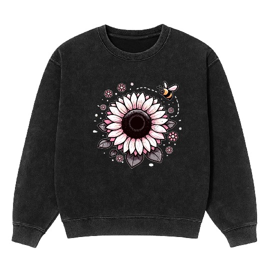 Cute Pink Sunflower Bee Floral flower Mineral Wash Sweatshirts