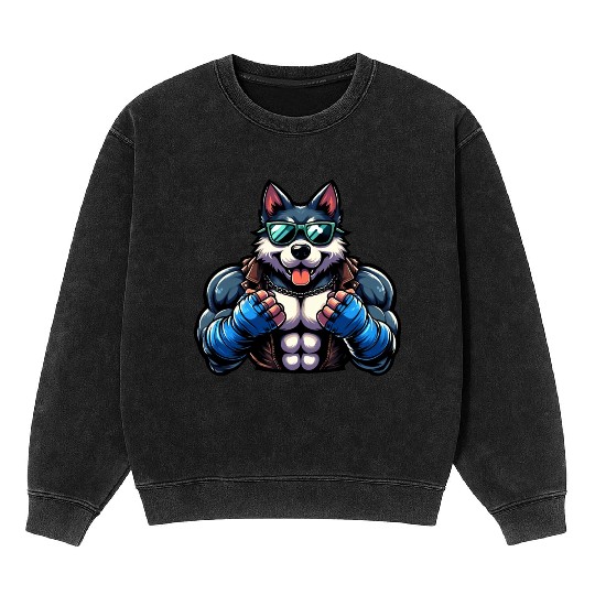 Biker Husky with Chain and Blue Gloves Mineral Wash Sweatshirts